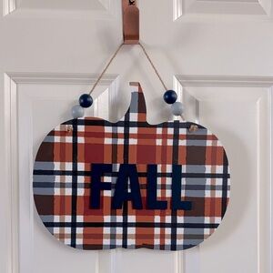 Source Unknown Plaid Pumpkin Wall Decor - Orange, Blue, White